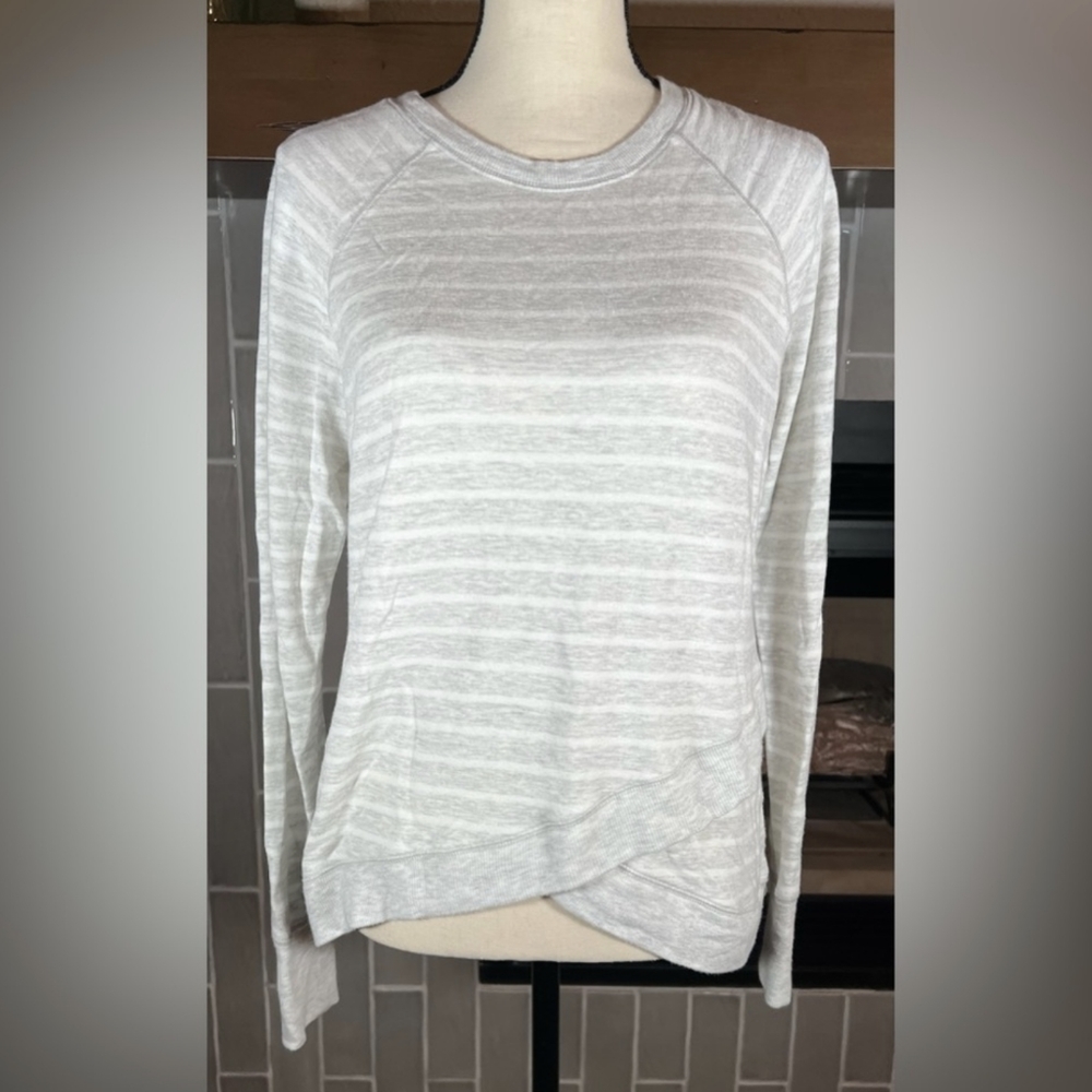Athleta Womens Top Gray White Stripe Criss Cross Sweatshirt Lounge
